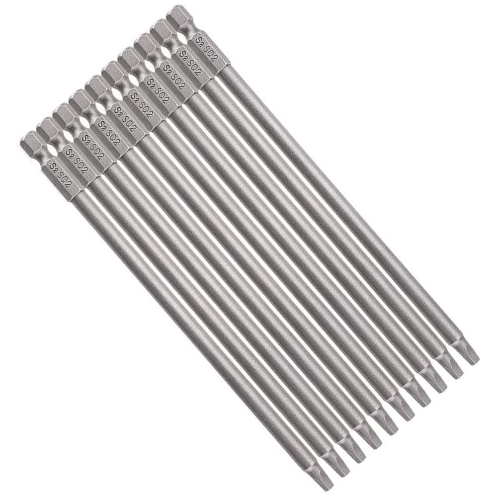 Bestgle 10pcs 1/4 Inch Shank 150mm SQ2 Long Magnetic Square Head Screwdriver Bits Set
