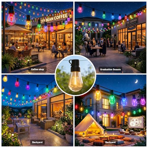 AILBTON 400FT RGB+IC Smart Outdoor String Lights, IP67 Waterproof LED Color Changing Clear Bulb String Lights with App & Remote Control, Shatterproof Hanging Patio Lights for Backyard Garden Party