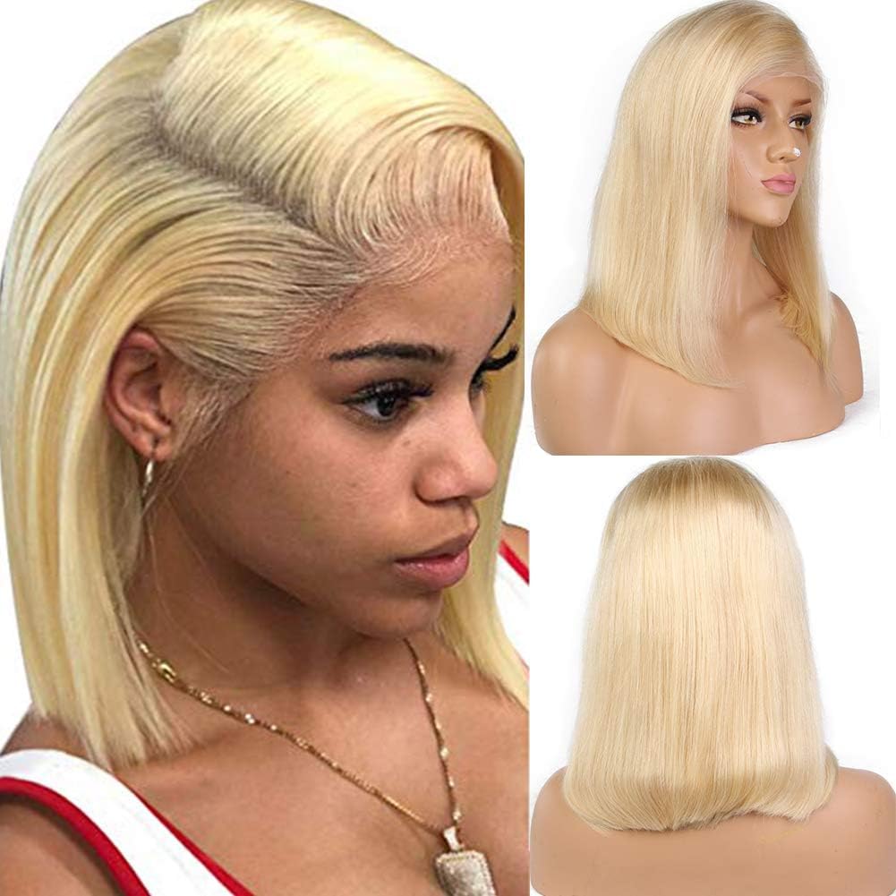 Lace Front Wigs Straight Human Hair Wigs Pure 613# 150% Density With Baby Hair 100% Brazilian Remy Human Hair (8inch, Lace Front Wig)