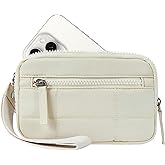 LJCZKA Wristlet Wallets for Women RFID Nylon Quilted Wallet with 3 Zipper Purse for Credit Card Holder Cellphone Organizer (Beige)