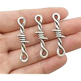 Decoendiy 100Pcs Gothic Barbed Wire Thorns, Silver Alloy Thorns Pendant Accessories, Vintage Metal Connector Charms, for Jewelry Making DIY Bracelets Necklaces Crafts
