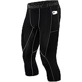 Roadbox Mens 3/4 Compression Pants with Pockets, 1/2 Pack Athletic Running Legging Tights, Workout Basketball Gym Base Layer