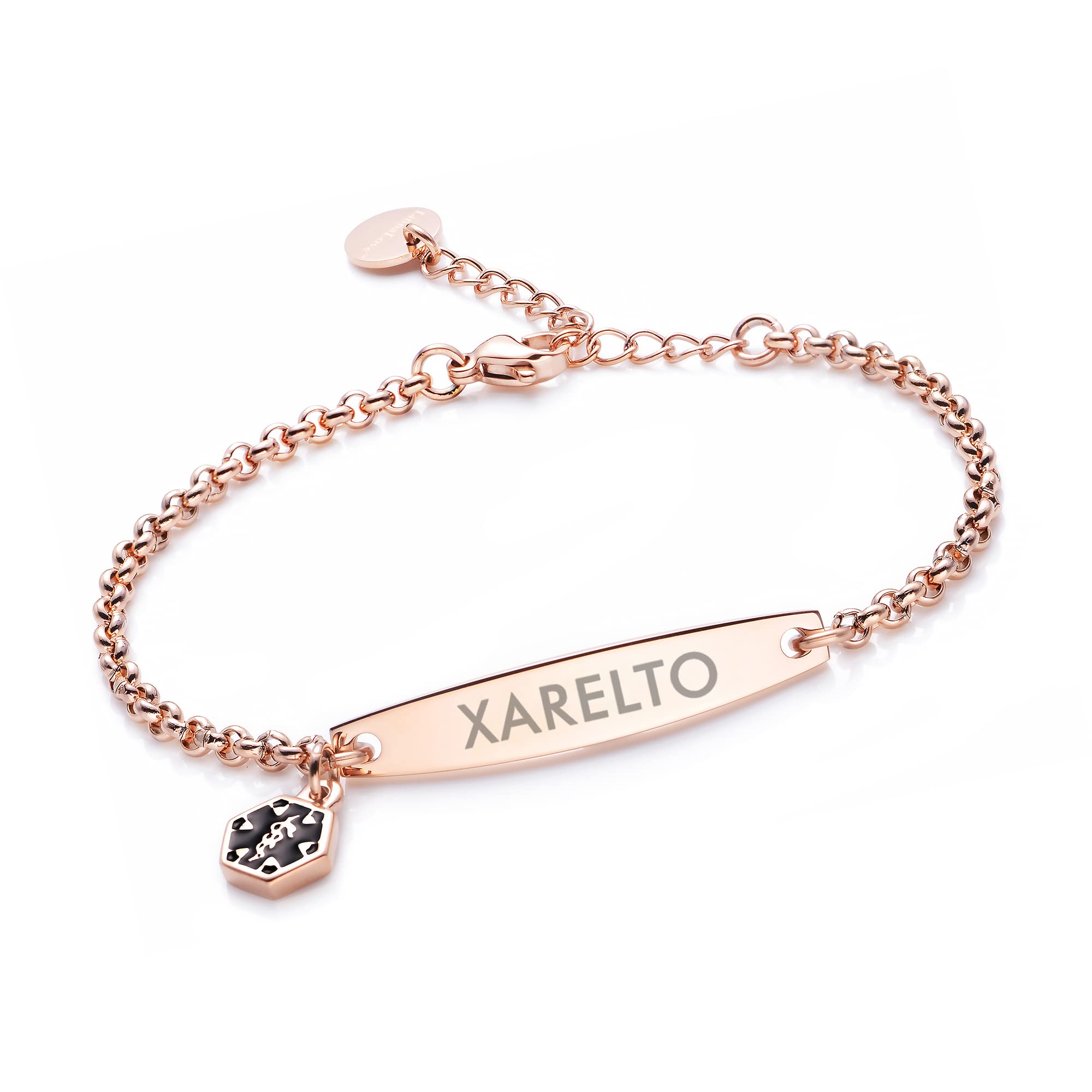 LinnaLove-Rose gold Simple Rolo chain Medical alert bracelet for Women-Xarelto