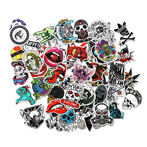 FNGEEN Cool Stickers Pack for Laptop Horror Skull Crazy Stickers and Decals Car Luggage Bicycle Motorcycle Computer Skateboard Snowboard Water Bottle Graffiti Vinyl Decal Pack Sticker Bomb (50pcs)