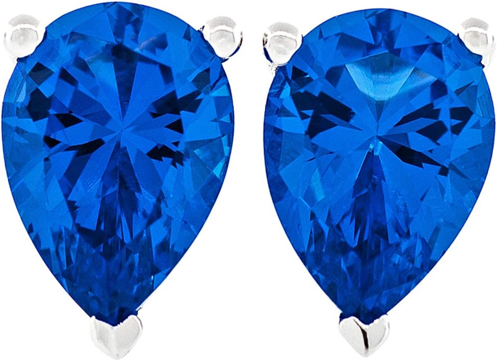 Acacia Jewelry 1.50 Carat (ctw) Pear Shape Diamond Cut Swiss Blue Topaz Color 7x5mm Crystal CZ 925 Sterling Silver Heavy Mounting Stud Earrings Rhodium Plated