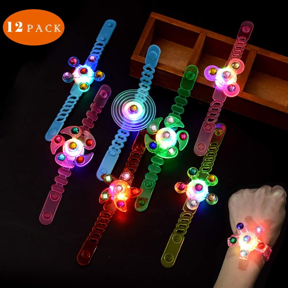 Wowok 12 Pack Flashing Colorful LED Glow Bracelets Toys Glow in The Dark Light Up Bracelets Birthday Party Favors for Kids Prizes Box Hand Stress Relief Anxiety Toys for Boys Girls Neon Party Supplies