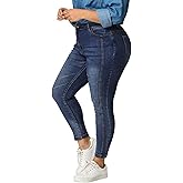 Agnes Orinda Women's Plus Size Jeans Washed Stretchy Skinny Jean Classic High Rise Casual Jeggings Denim Pants