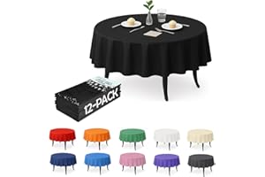 Craft And Party 12-Pack Black Plastic Tablecloths – 84 Inch Round Disposable Table Covers, Heavy Duty & Waterproof for Parties, Events, Banquets, Black