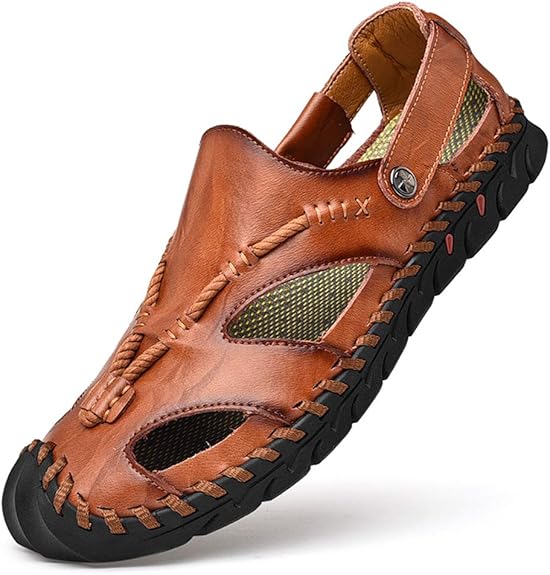 Amazon.com | CEKeugo Mens Closed Toe Casual Leather Strap Athletic Beach Outdoor Walking 