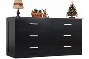 WLIVE Wooden Dresser for Bedroom, Wide Chest Of Drawers with 6 Drawer, Oak Furniture Large Storage Tower Unit, Closet Store Organizer for Living Room, Hallway, Long Nightstand, Modern minimalist Black