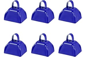 Hordolry 3inch Cowbells Noise Makers, 6Pcs Metal Cow Bells with Handle, Small Loud Bell Bulk Hand Percussion for Sporting Events, Football Games,Party, Concert, Graduations, Farm Ranch, Blue