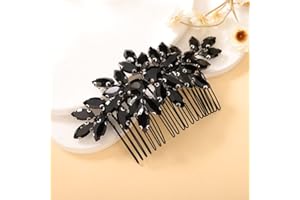 Teyglen Crystal Bride Wedding Hair Comb Full Black Rhinestone Side Comb Bridal Red Green Black Crystal Hair Piece Hair Accessories Black Headpiece for Bride Women Girl (Black)