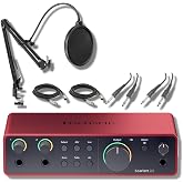 Focusrite Scarlett 2i2 (4th Gen) USB-C Audio Interface Bundle with 27-Inch Boom Arm, 6-Inch Pop Filter, and Two XLR Cables &mdash; Recording Interface for Home Studio, Podcasting, Music Production
