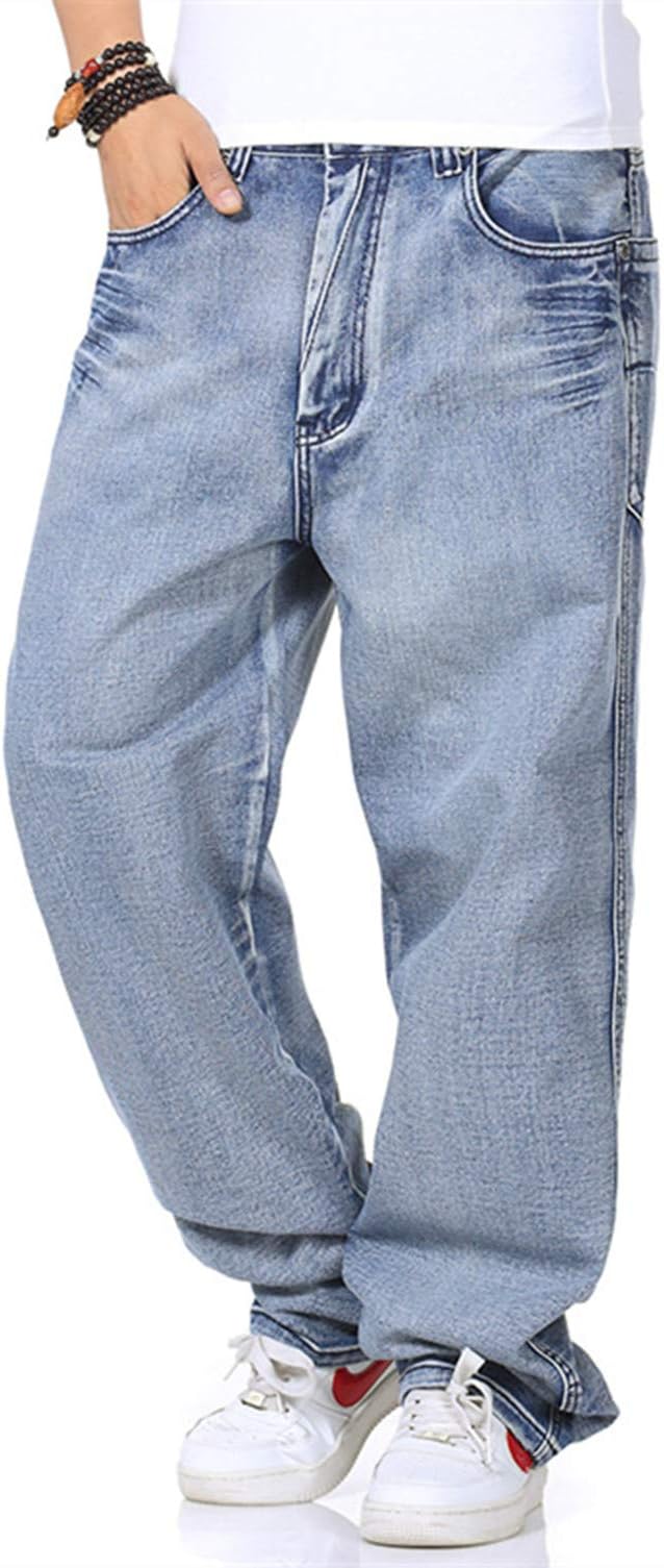 QBOMen's Retro Style Hip-Hop Washed Demin Jeans Baggy Pants