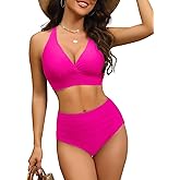 GVAOO Women's High Waisted Bikini Set Large Bust Supportive Crossover Back V-Neck Two-Piece Swimsuit Bathing Suits