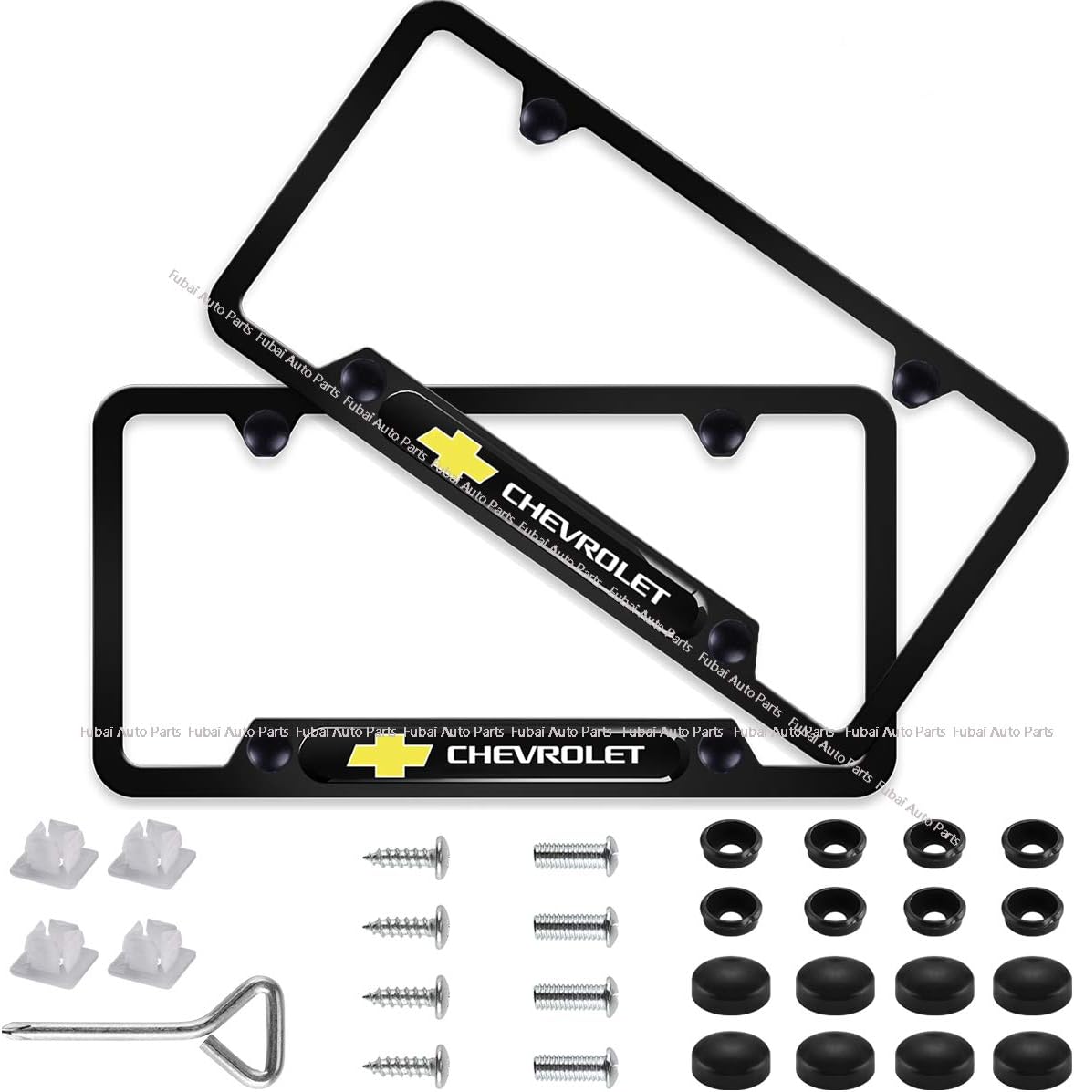cargogogo 2pcs Stainless Steel License Frame with for Chevrolet,with Screw Caps Cover Set-Black(Chevrolet)