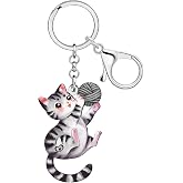 DUOWEI Acrylic Cute Tabby Cat Keychain Key Ring Kitten Accessories Gifts for Women Girls Cat Mom Car Keys Wallet Pet Lovers