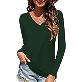 Elesomo Long Sleeve Shirts for Women Cotton Tshirts V Neck Spring Tops Basic Tee