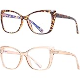 OWTXIS 2 Pack Cat-Eye Oversized Reading Glasses for Women Men, Lightweight Large Readers Trendy Eyeglasses (Tortoise+Champagne +2.50)
