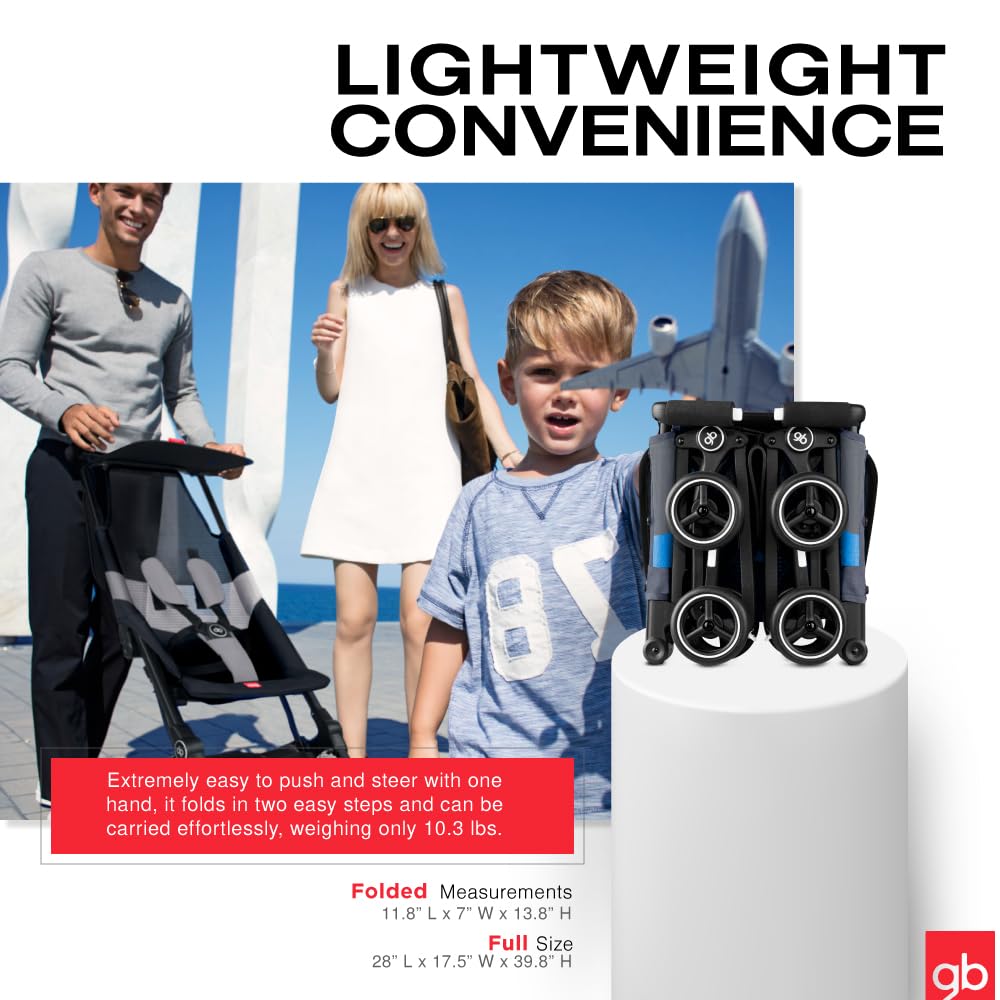 gb Pockit Air All Terrain Ultra Compact Lightweight Travel Stroller with Breathable Fabric in Night Blue, 28x17.5x39.8 Inch (Pack of 1)