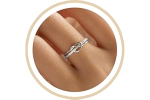 AIBELOPY 925 Sterling Silver Heart Rings for Women Mother Daughter Friendship Knot Ring Promise Ring for Her 14K Gold Plated 