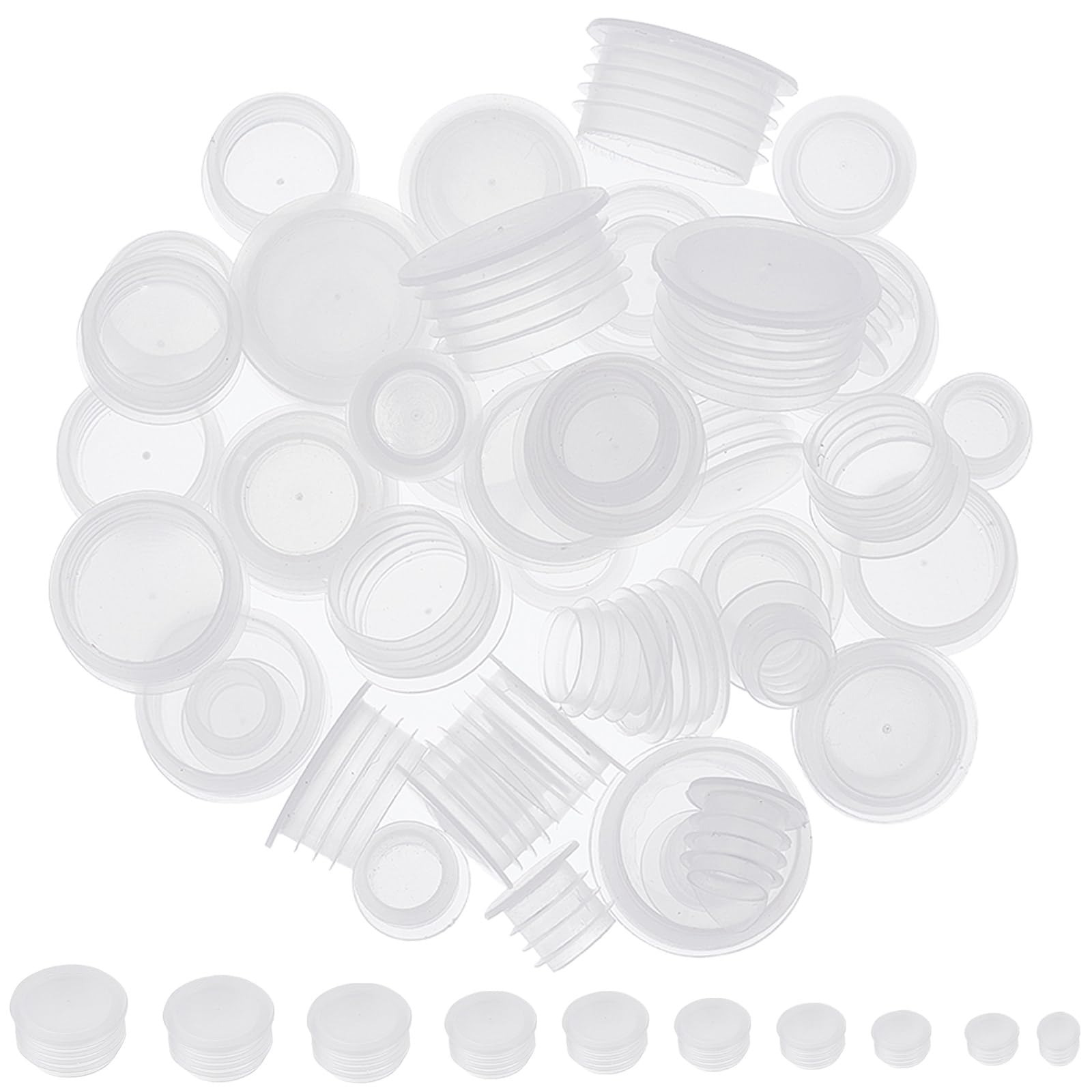 GORGECRAFT 50Pcs 10 Sizes Salt and Pepper Shaker Stoppers Clear Replacement Stopper Plastic Round EndCap Open Hole Reusable Column Plug Cover for Glass Bottles Flowers Pots Pipes — image 1