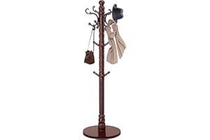 LOZABEE Wood Coat Rack Stand, Vintage Wooden Coat Rack Freestanding with Sturdy Round Base,Classic Coat Racks with 14 Hooks, Natural Birch Wood Standing Coat for Entryway (Vintage Round chassis)