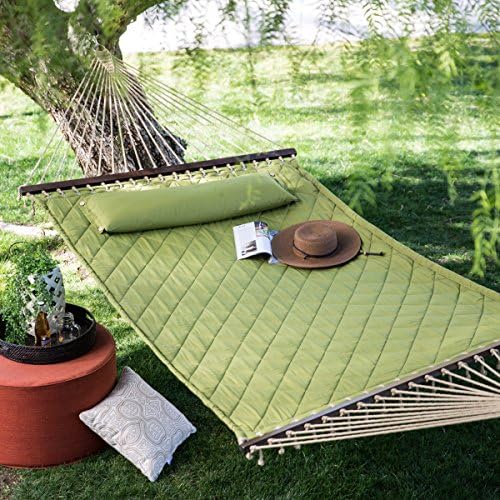 13 ft. Sage Green Diamond Stitch Quilted 2-person Outdoor Bed Hammock with Head Pillow