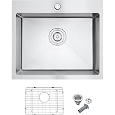 TSIBOMU 22"x18" Drop-In Kitchen Sink, 304 Stainless Steel Single Bowl Sink | Topmount 9" Deep Basin Equipped with Bottom Grid &amp; X-Drain, Fits Narrow Countertop, Small Kitchen, RV and Bar