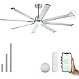 Maxslak 72 Inch Ceiling Fan with Light,Industrial Ceiling Fan with 8 Nickel Aluminum Blades,Smart Fan Works with Alexa,Garage Outdoor/Indoor Fan for Patio and Living Room
