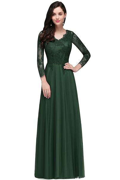 MisShow® Damen Elegant Spitzen Brautkjungfernkleid Abendkleid Tüll Ballkleid Rückenfrei lang 32-46