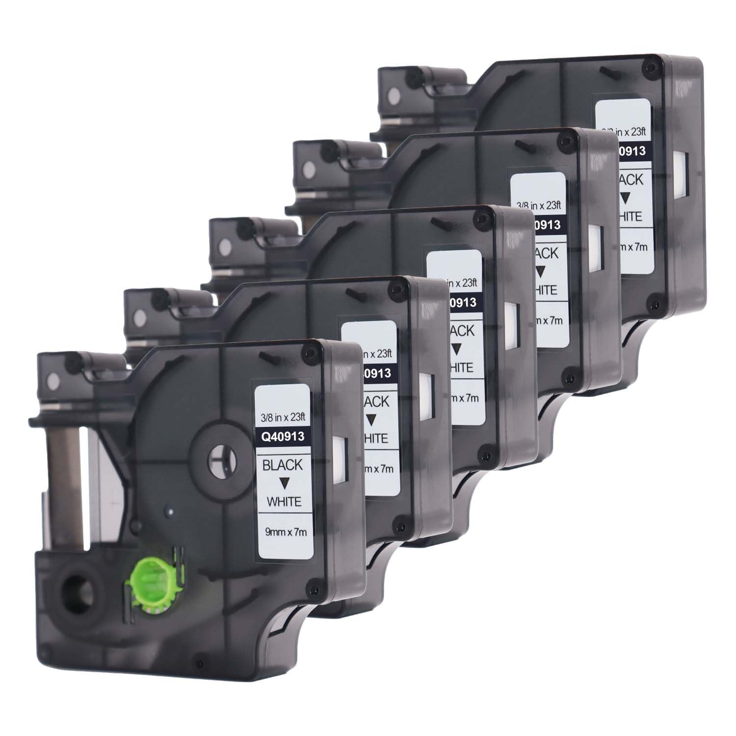 Doree 5 Pack Compatible Label Tape 40913 S0720680 9 mm x 7 m Black on White for Dymo LabelManager 200、210D、220P、260D、300、350、360D、400、450D