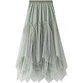 Women's Tulle Skirt Formal Asymmetrical Ruffle Midi Skirts Elastic High Waist Fairy Skirt 2025 Fashion A-line Skirts