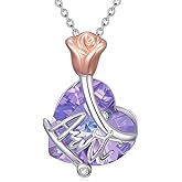 Midari Christmas Gift Heart Crystal Necklace Sterling Silver Rose/Sunflower Necklace Floral Pendant I Love You Mom Jewelry Mothers Day Birthday Xmas Jewelry Gifts for Women from Family Stocking Stuffers