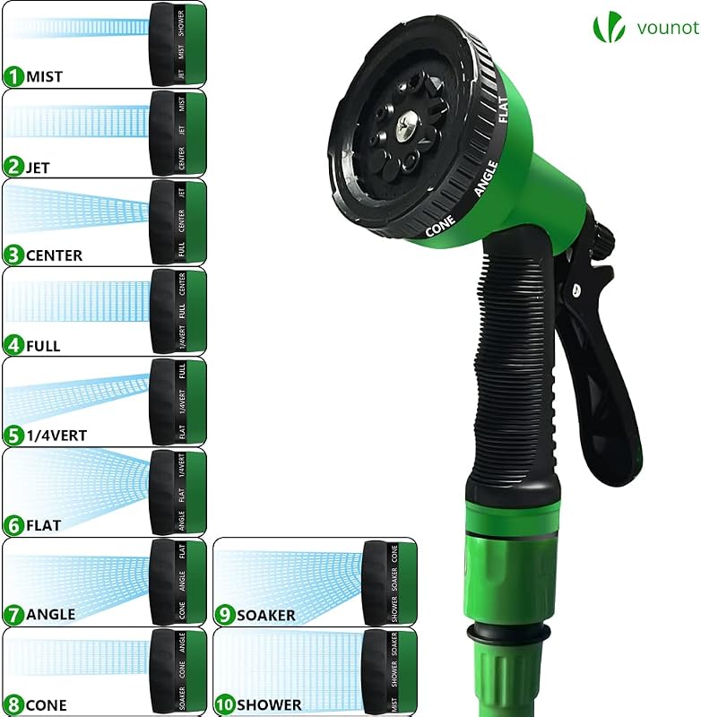 ® Tubo Irrigazione Estensibile 15m, Tubo Flessibile da Giardino con Pistola a Spruzzo d'Acqua 10 Funzioni, Connettore 1/2" e 3/4" e Gancio e Organizer Inclusi, Verde