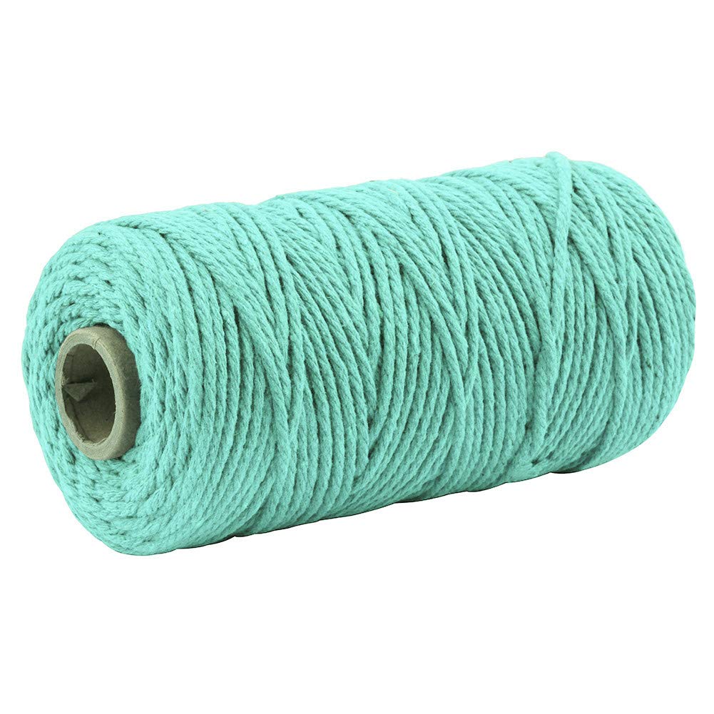 3mmx100m Macrame Cotton Cord 4 Strand Twisted Twine Strings Rope for Wrapping Plant Hanger Knitting Tapestry DIY Home Craft (Aqua)