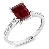 Gem Stone King 10K White Gold Emerald Cut 8X6MM Gemstone Birthstone and White Diamond Engagement Ring | Wedding Anniversary Promise Gold Ring For Women | Available In Size 5-9