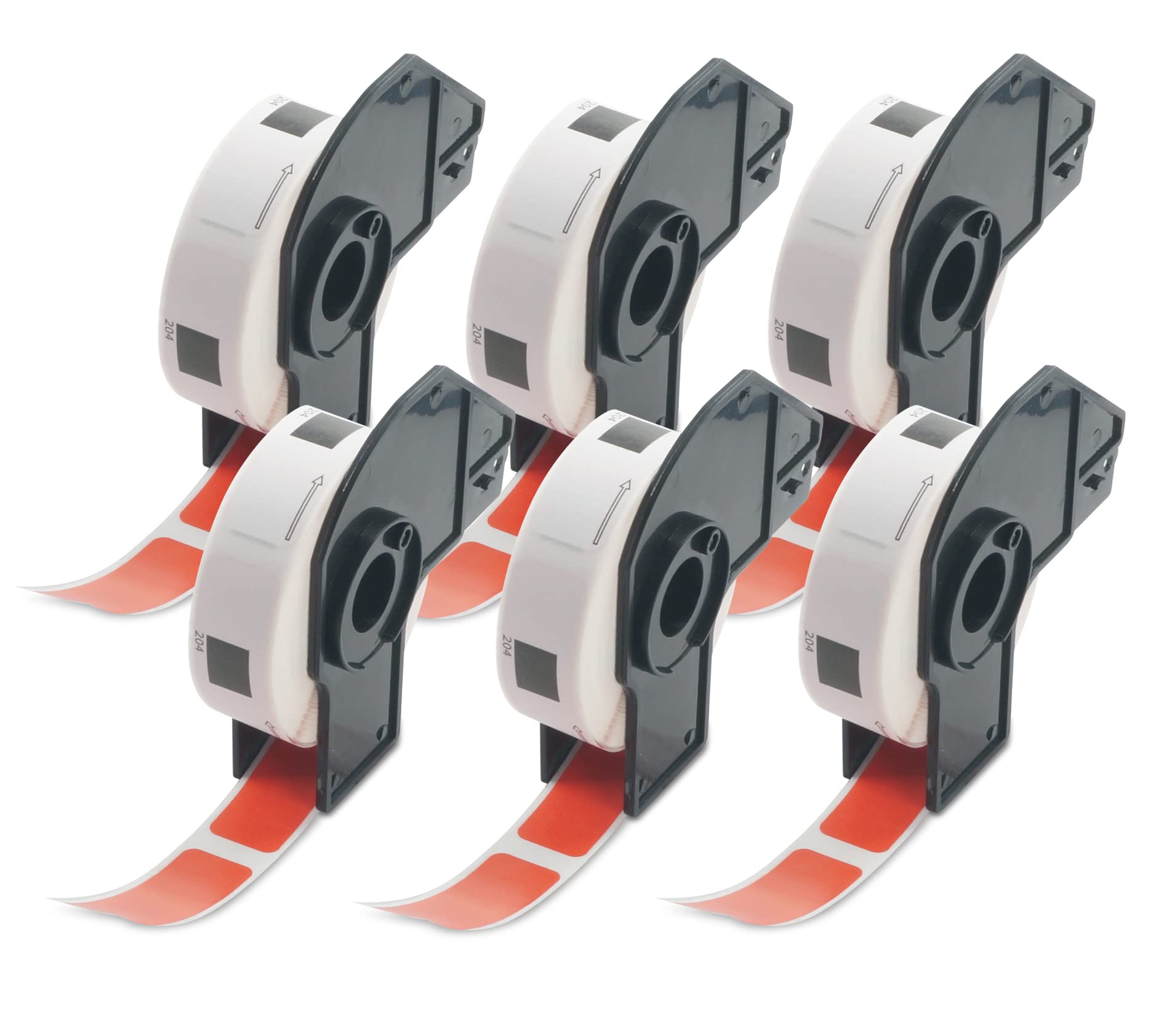 BETCKEY - 6 Rolls DK-11204 Colored Labels, 17mm x 54mm, Black on Red, 2400 Multi Purpose Labels Using for QL Label Printers