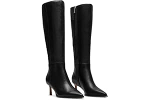 MICIFA Burgundy Kitten Heel Knee High Boots for Women Side Zipper Tall Leather Boots Pointed Toe Fall Dress Boots