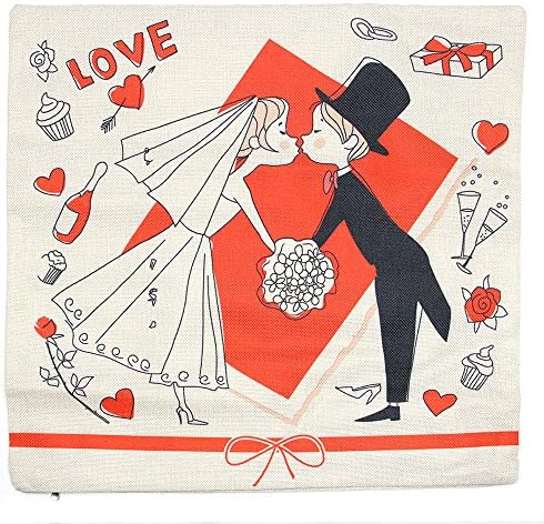 JUNE LILY Wedding Decorative Cotton Linen Home Sofa Throw Pillow Cushion Case Cover, 18" x 18"