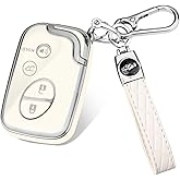 Key Fob Cover for Lexus with Keychain, TPU Key Case Protection Compatible with 2009-2015 Lexus RX350 RX450 GX460 LX570 CT200h ES350 GS300 GS430 GS450h GS460 IS250 IS350 LS460, 4 Button (Silver/White)
