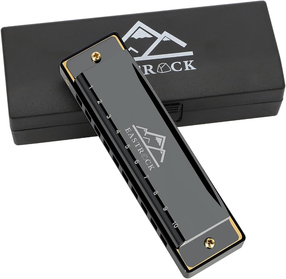EastRock 10 Hole Blues Harmonica in C with Case and Cleaning Cloth