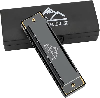 EastRock 10 Hole Blues Harmonica in C with Case and Cleaning Cloth
