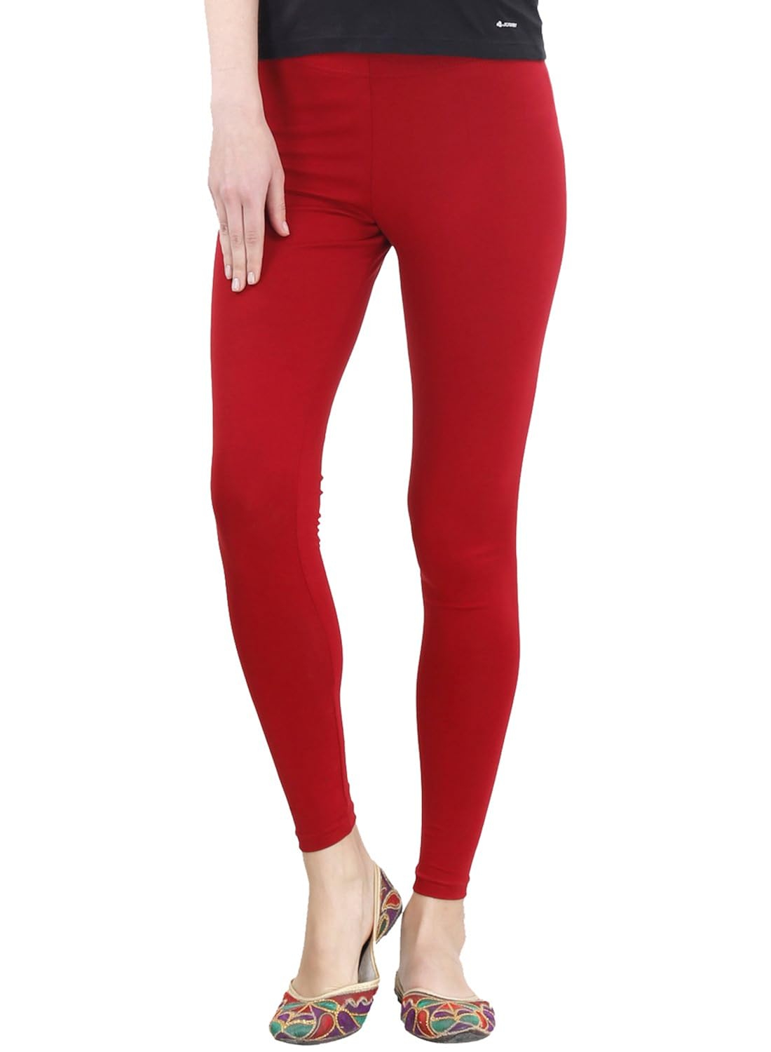 fashglam women premium ankle length leggings - red,maroon