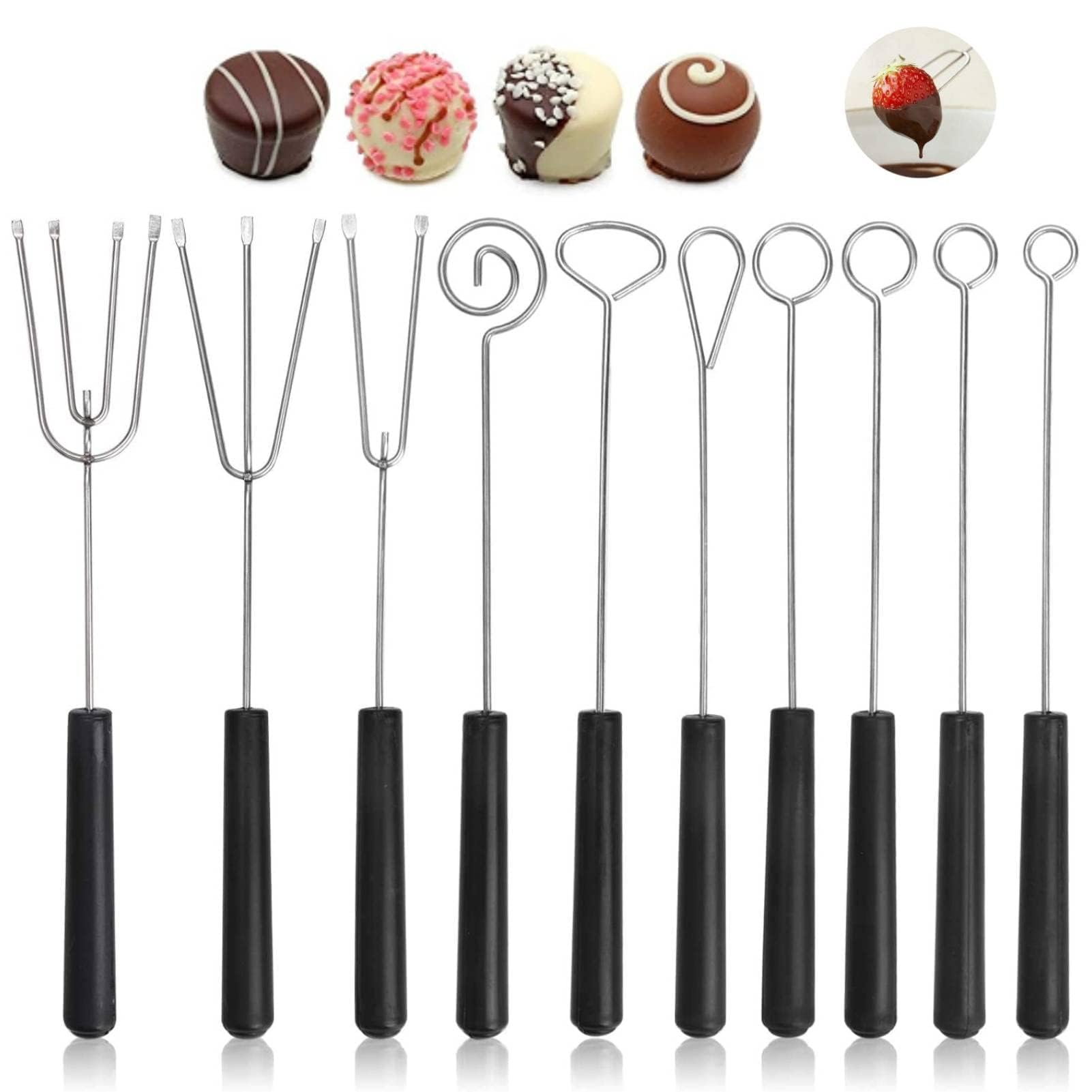 Agatige 10Pcs Chocolate Dipping Set, Stainless Steel Fondue Forks Chocolate Dipping Fork DIY Decorating Tool for Handmade Chocolates Fondue Cheese