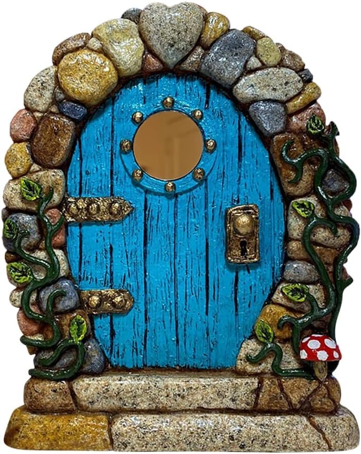 Enyolidimk Blue Garden Fairy Door Decoration, Fairy Door for Trees Miniature Garden Outdoor Decor Accessories Yard Art Sculpture Decoration