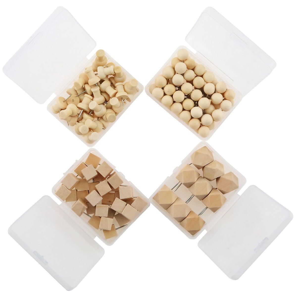 139 Pieces Wood Push Pins,Combine Octagon I-shape Round Square Wooden Thumb Tacks Decorative for Cork Boards Map Photos Posters Calendar Craft Projects
