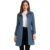 Allegra K Faux Suede Coat for Women's Belted Long Zipper Jacket