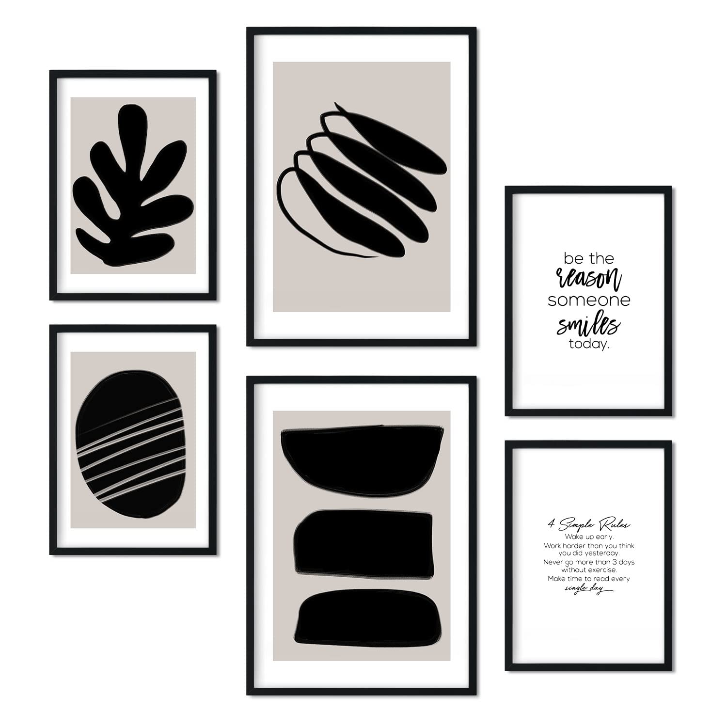 Nacnic Set of 6 posters Black and White. Collection of posters in collage aesthetic for interior decoration. Sizes A3 and A4. Frameless.