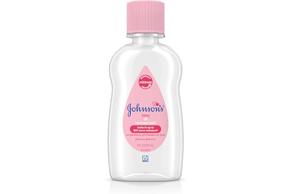 Johnson's Baby Oil, Pure Mineral Oil to Prevent Moisture Loss for Newborn, Kids, & Adults, Gentle, Soothing Baby Massage Oil, Dry Skin Relief, Hypoallergenic, Original Scent, Baby Essentials, 3 fl. oz